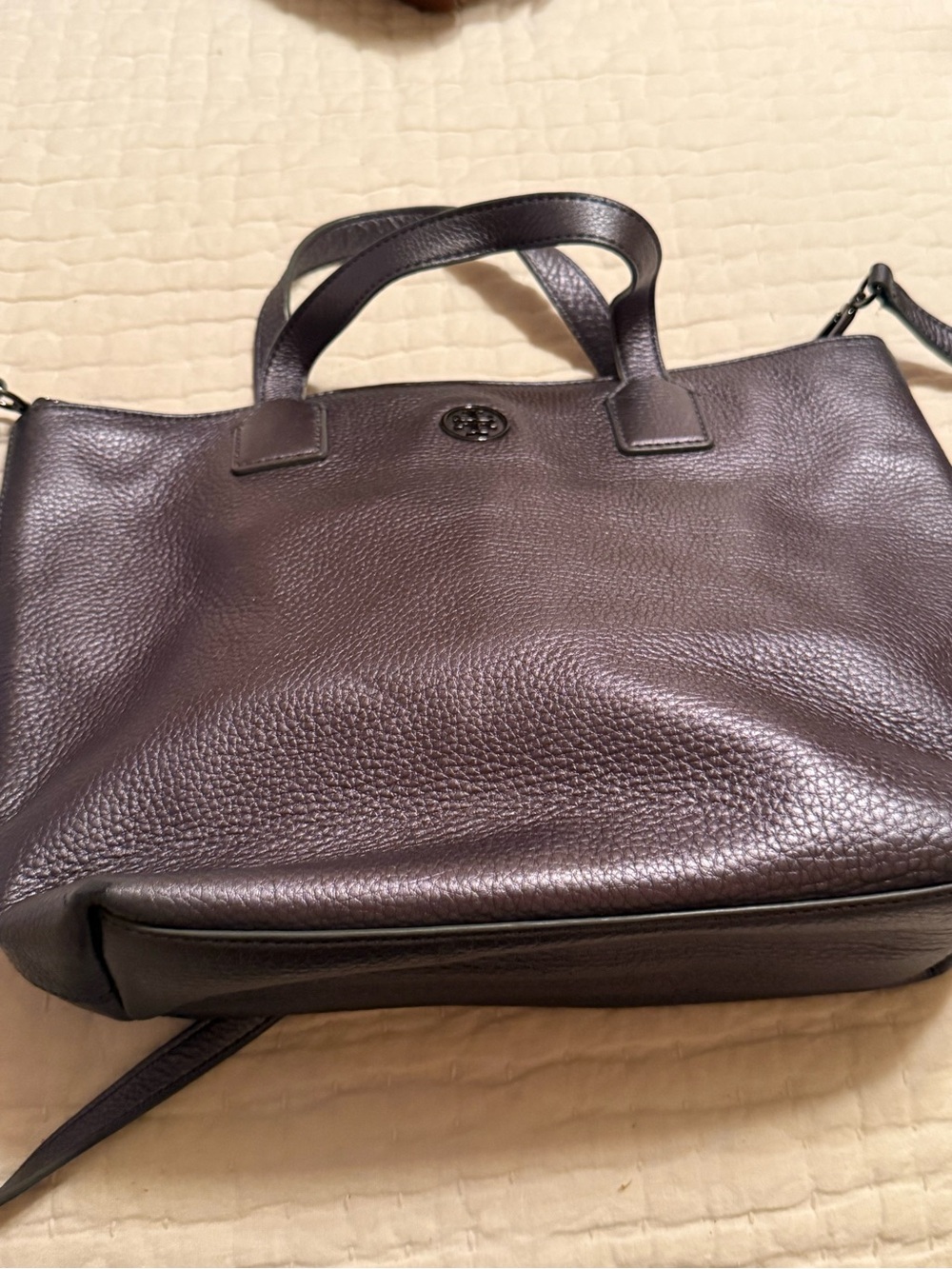 Tory Burch Metallic Pewter Tote Bag